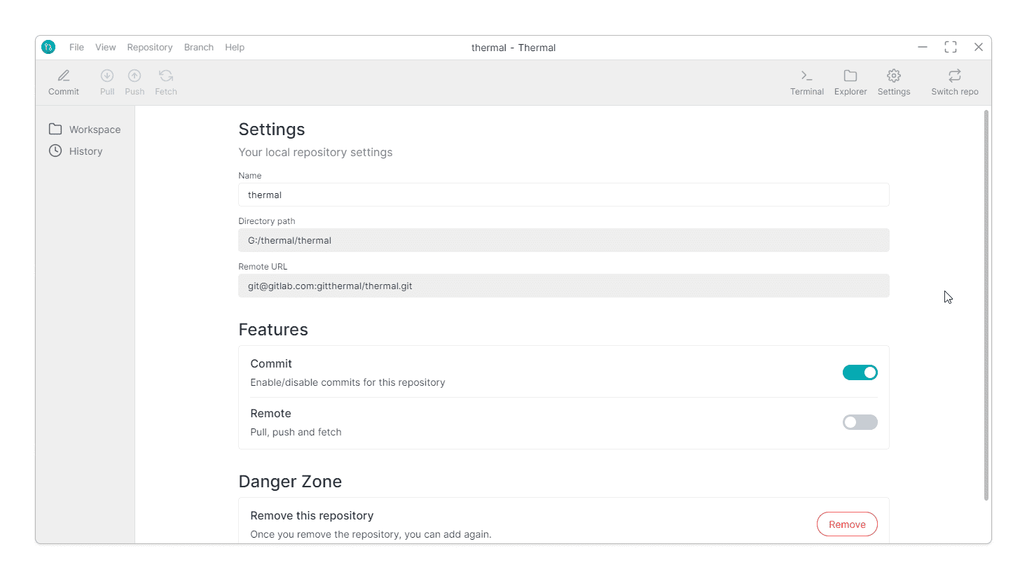 Repository settings page