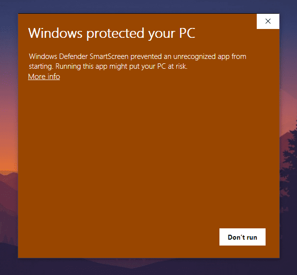 Windows procted your pc warning